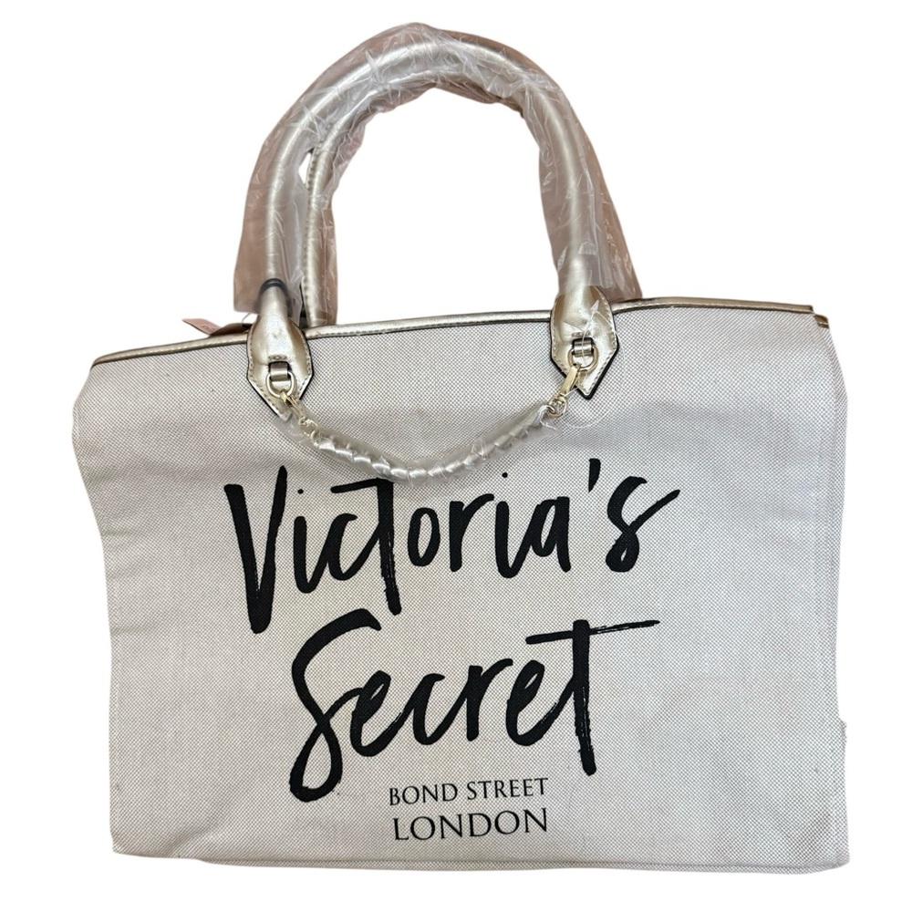 Victoria's Secret Beige Tote with Gold Handles - Picture 2 of 4